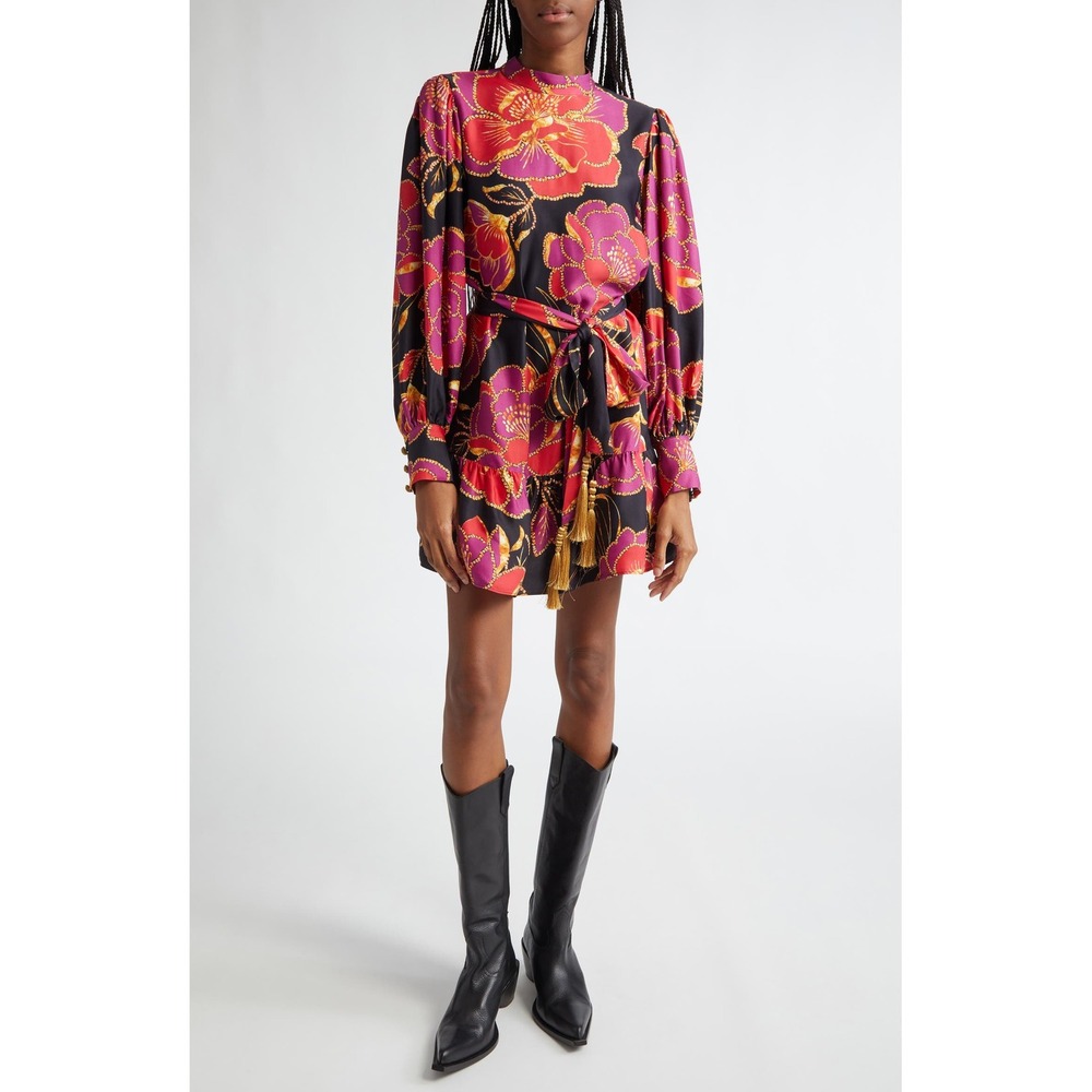 NWT Farm Rio Shiny Chinta Long Sleeve Floral Dress / Sz S / Sold Out Online